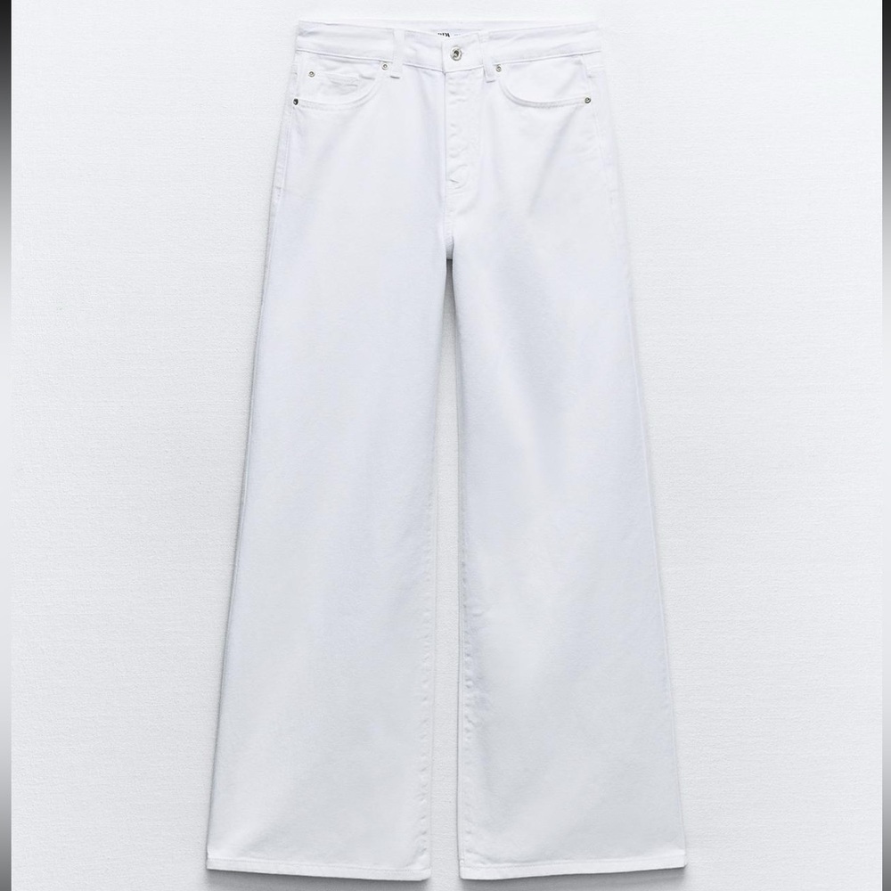 Zara White High Rise Wide Leg Jeans